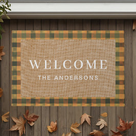 ヴィンテージラスティオレンジ秋プレイドファミリー名 ドアマット