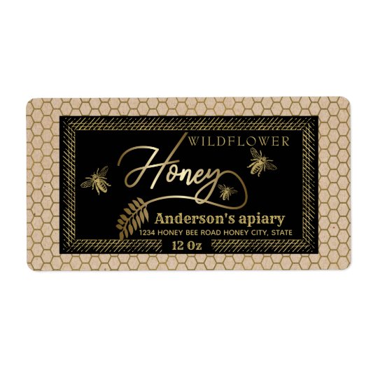 ヴィンテージラスティッククラフト金ゴールドミツバチ蜂蜜の瓶ラベル ラベル (正面)