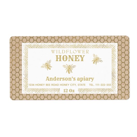 ヴィンテージラスティッククラフト金ゴールドミツバチ蜂蜜の瓶ラベル ラベル (正面)