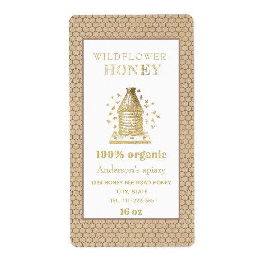 ヴィンテージラスティッククラフト金ゴールド蜂の巣蜂蜜の瓶 ラベル (正面)