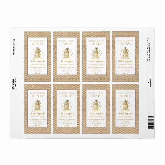 ヴィンテージラスティッククラフト金ゴールド蜂の巣蜂蜜の瓶 ラベル (フルシート)