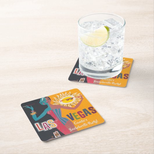 ヴィンテージラスベガスバチェロレッテ週末パーティー スクエアペーパーコースター (インサイチュ)