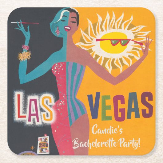 ヴィンテージラスベガスバチェロレッテ週末パーティー スクエアペーパーコースター (正面)