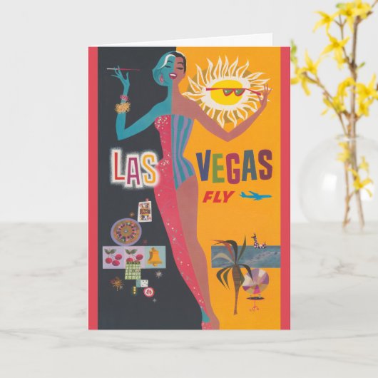 ヴィンテージラスベガス賭博旅行ポスターアート カード (黄色い花)