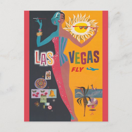 ヴィンテージラスベガス賭博旅行ポスターアート ポストカード (正面)
