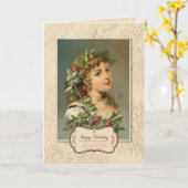 ヴィンテージラズベリーガール誕生日 カード (黄色い花)