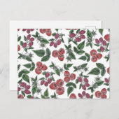 ヴィンテージラズベリー離れイラストレーションパターン ポストカード (正面/裏面)