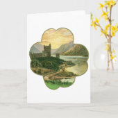 ヴィンテージラッキー金ゴールドシャームロックとアイルランドの城 カード (黄色い花)