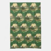 ヴィンテージラッキー金ゴールドシャームロックとアイルランドの城 キッチンタオル (縦)