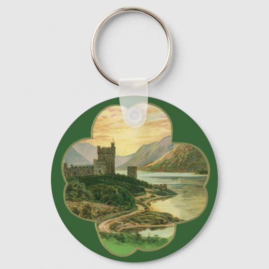 ヴィンテージラッキー金ゴールドシャームロックとアイルランドの城 キーホルダー (正面)