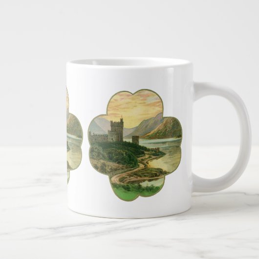 ヴィンテージラッキー金ゴールドシャームロックとアイルランドの城 ジャンボコーヒーマグカップ (右)