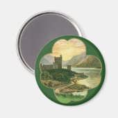 ヴィンテージラッキー金ゴールドシャームロックとアイルランドの城 マグネット (正面/裏面)