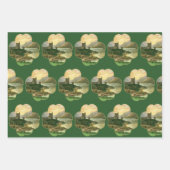 ヴィンテージラッキー金ゴールドシャームロックとアイルランドの城 ラッピングペーパーシート (正面)