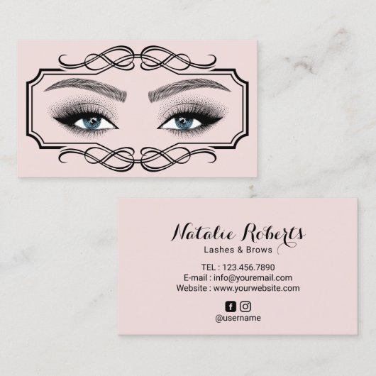 ヴィンテージラッシュブローズ美しいサロン赤面ピンク 名刺 (正面/裏面)