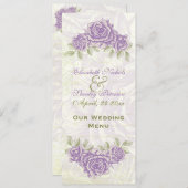 ヴィンテージラッパ紫バラ結婚のメニューカード メニュー (正面/裏面)