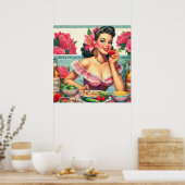 ヴィンテージラテンアメリカ系女性のピン絵を描アップ ポスター (キッチン)