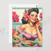 ヴィンテージラテンアメリカ系女性のピン絵を描アップ ポストカード (正面/裏面)