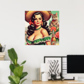 ヴィンテージラテンアメリカ系女性イラストレーション ポスター (ホームオフィス)