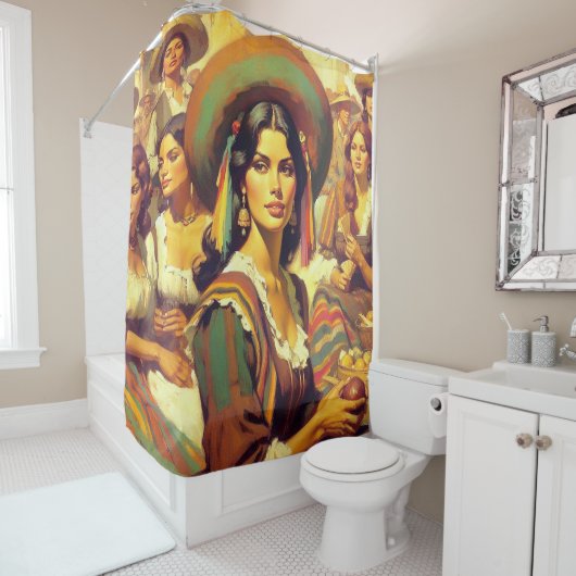 ヴィンテージラテンアメリカ系女性絵画女 シャワーカーテン (インサイチュ)