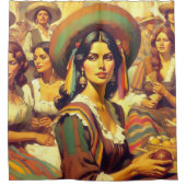ヴィンテージラテンアメリカ系女性絵画女 シャワーカーテン (正面)