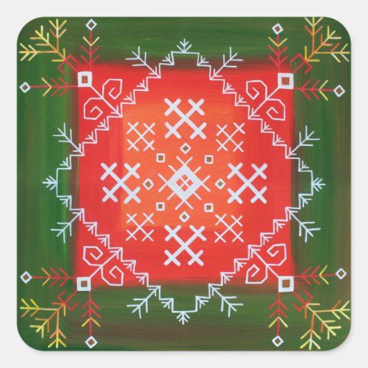 ヴィンテージラトビアのフォークアートとシンボル油絵 スクエアシール (正面)