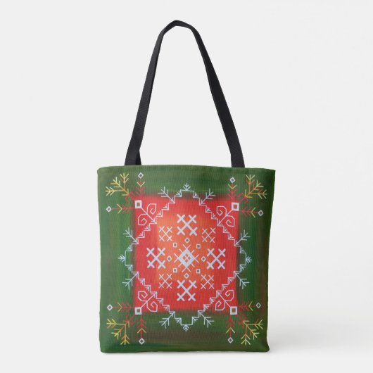 ヴィンテージラトビアのフォークアートとシンボル油絵 トートバッグ (裏面)