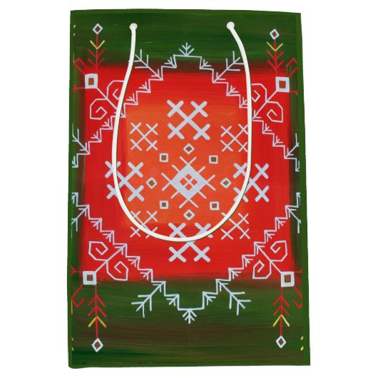 ヴィンテージラトビアのフォークアートとシンボル油絵 ミディアムペーパーバッグ (正面)