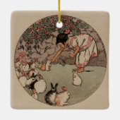 ヴィンテージラビットアートキュートコテージコア セラミックオーナメント (裏面)