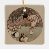 ヴィンテージラビットアートキュートコテージコア セラミックオーナメント (正面)