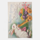 ヴィンテージラビットイースターエッグホリデー キッチンタオル (縦)