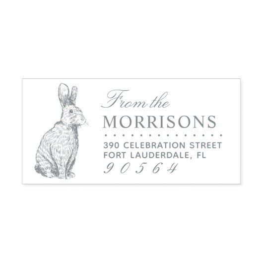 ヴィンテージラビットスケッチファミリー名差出人住所 セルフインキングスタンプ (デザイン)