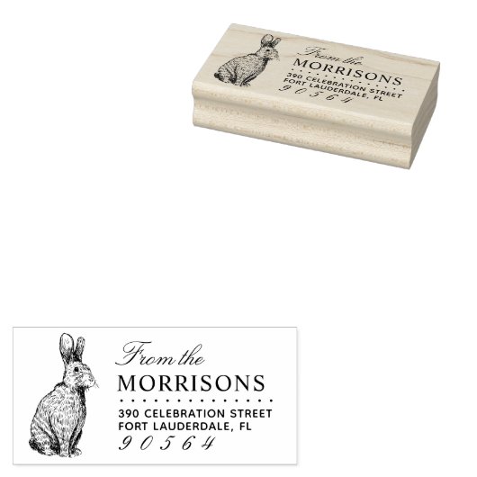 ヴィンテージラビットスケッチファミリー名差出人住所 ラバースタンプ (押印)