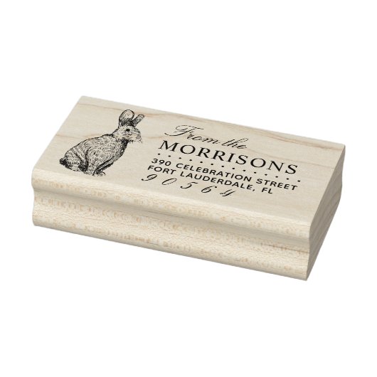 ヴィンテージラビットスケッチファミリー名差出人住所 ラバースタンプ (スタンプ)