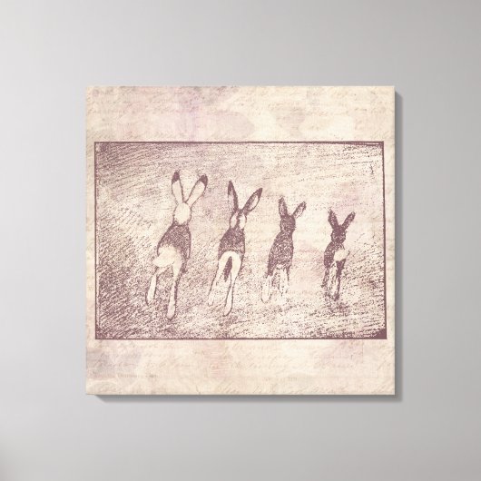 ヴィンテージラビットバニーアート&フローラフラワースクリプト キャンバスプリント (正面)