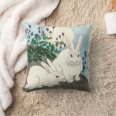 ヴィンテージラビットバニーカップル満月 クッション (ブランケット)