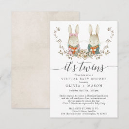 ヴィンテージラビットバーチャルベビーシャワー招待状ツイン 招待状