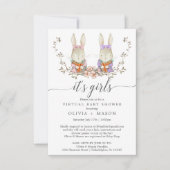 ヴィンテージラビットバーチャルベビーシャワー招待状ツイン 招待状 (正面)