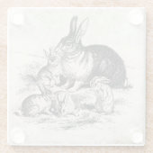 ヴィンテージラビットファミリーイラストレーションベビーバンニー ガラスコースター (裏面)