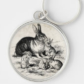 ヴィンテージラビットファミリーイラストレーションベビーバンニー キーホルダー (正面)