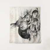 ヴィンテージラビットファミリーイラストレーションベビーバンニー タペストリー (正面)