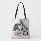 ヴィンテージラビットファミリーイラストレーションベビーバンニー トートバッグ (正面)