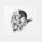 ヴィンテージラビットファミリーイラストレーションベビーバンニー フリースブランケット (正面(横))