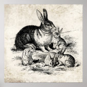 ヴィンテージラビットファミリーイラストレーションベビーバンニー ポスター (正面)