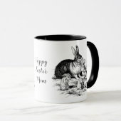 ヴィンテージラビットファミリーイラストレーションベビーバンニー マグカップ (正面右)