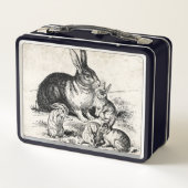 ヴィンテージラビットファミリーイラストレーションベビーバンニー メタルランチボックス (裏面)
