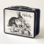 ヴィンテージラビットファミリーイラストレーションベビーバンニー メタルランチボックス (正面)