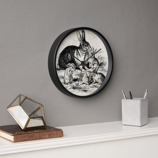 ヴィンテージラビットファミリーイラストレーションベビーバンニー 壁時計 (オフィス)