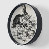 ヴィンテージラビットファミリーイラストレーションベビーバンニー 壁時計 (傾斜)