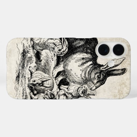 ヴィンテージラビットファミリーイラストレーションベビーバンニー Case-Mate iPhoneケース (裏面 (横))