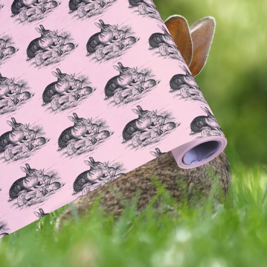 ヴィンテージラビットファミリー – スケッチ ラッピングペーパー